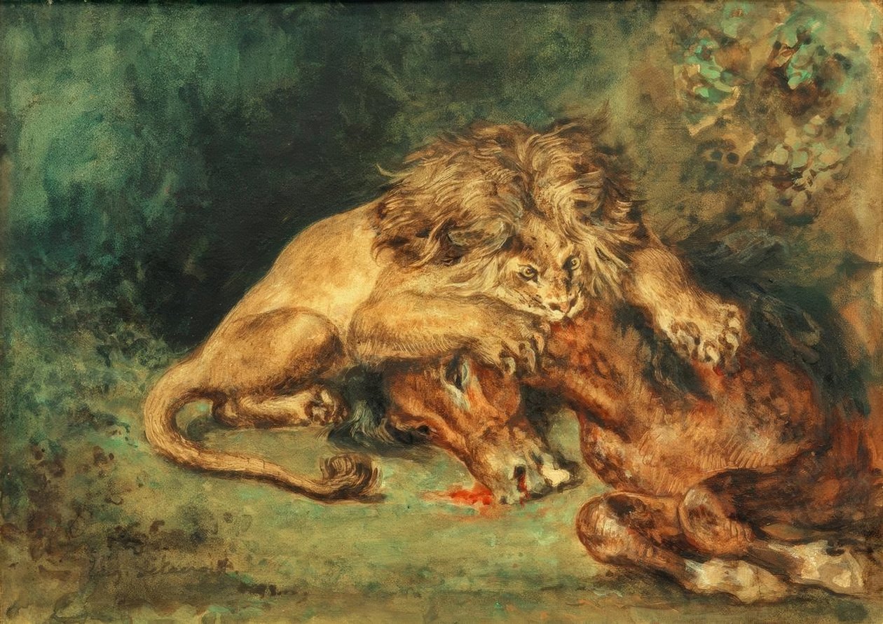 Lev, který chňapl po koni od Ferdinand Victor Eugene Delacroix