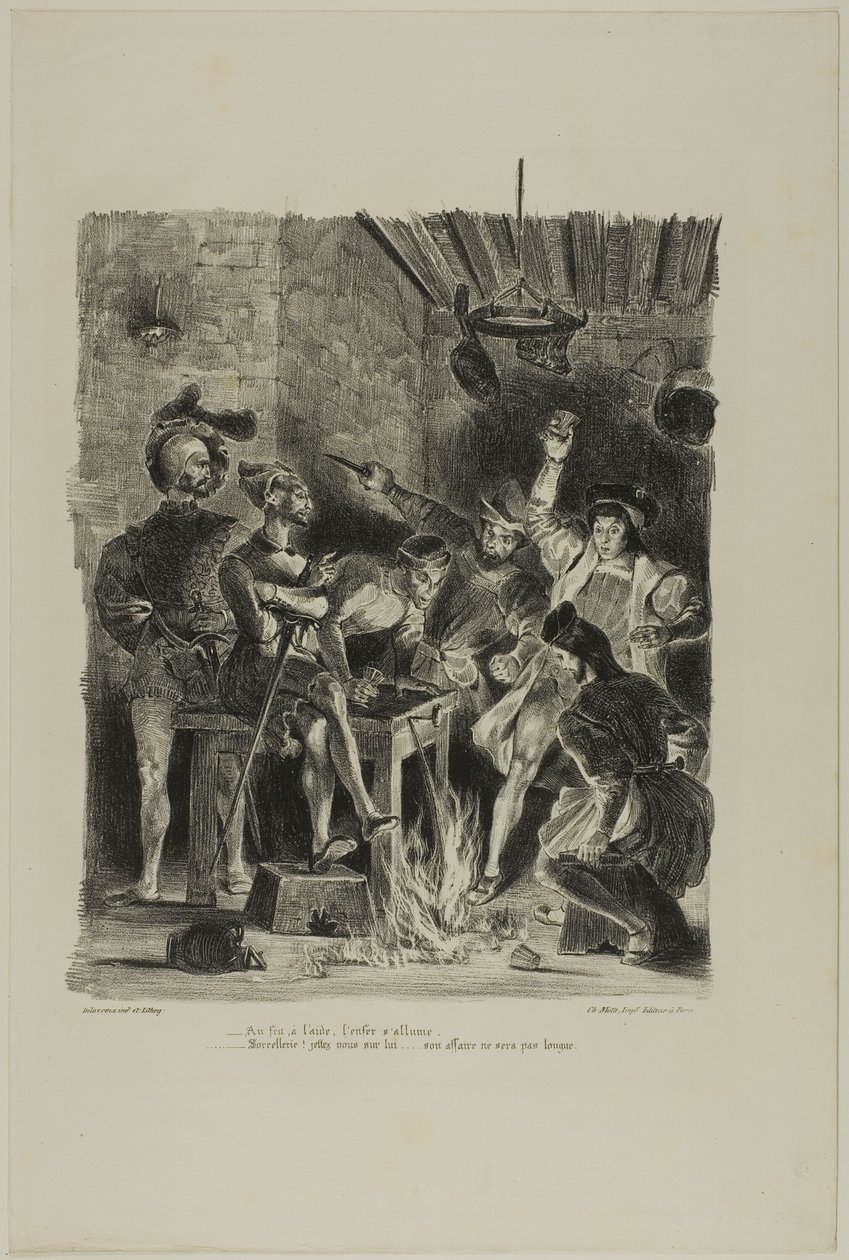Mefistofeles ve studentském hostinci, z filmu Faust od Eugène Delacroix