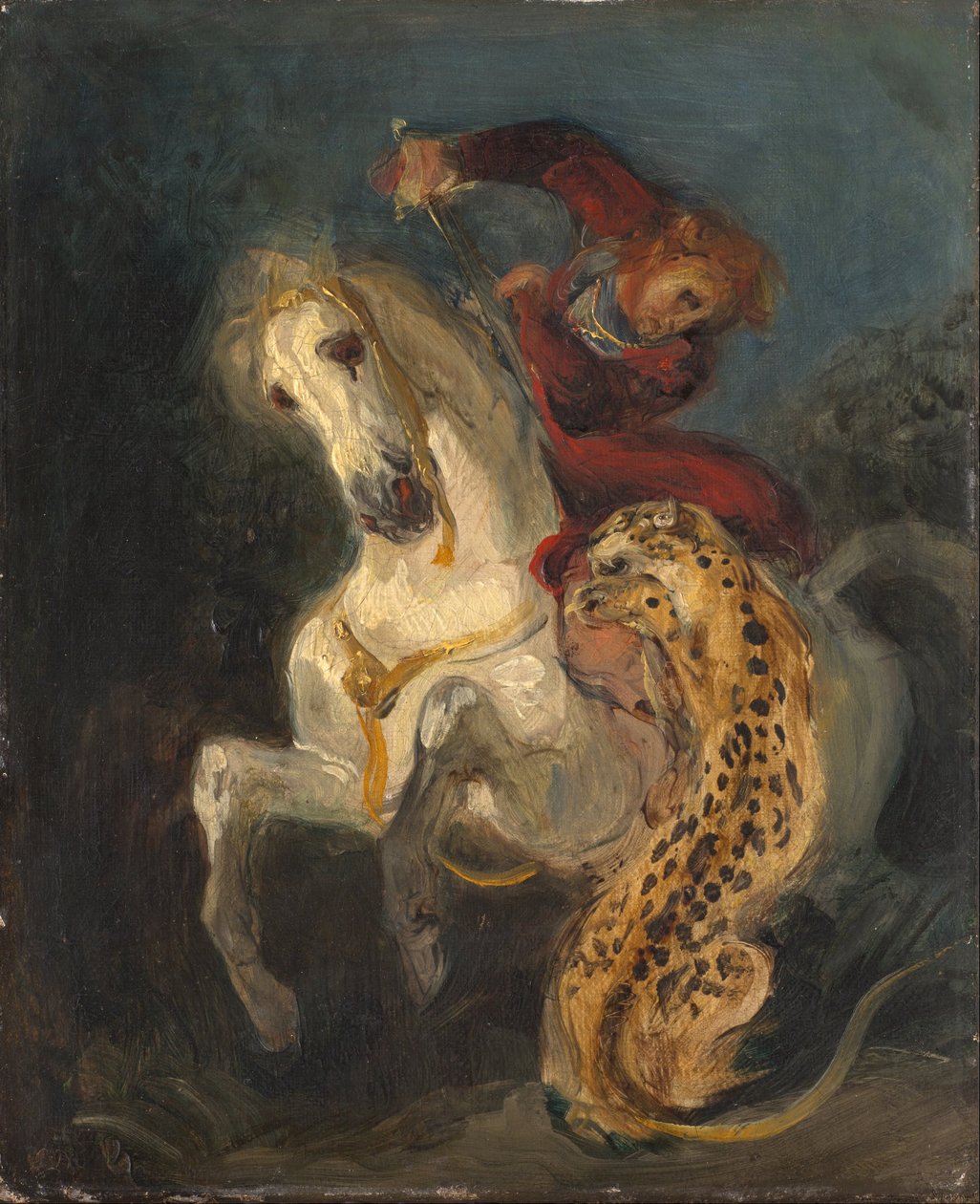 Jezdec napadený jaguárem od Eugène Delacroix