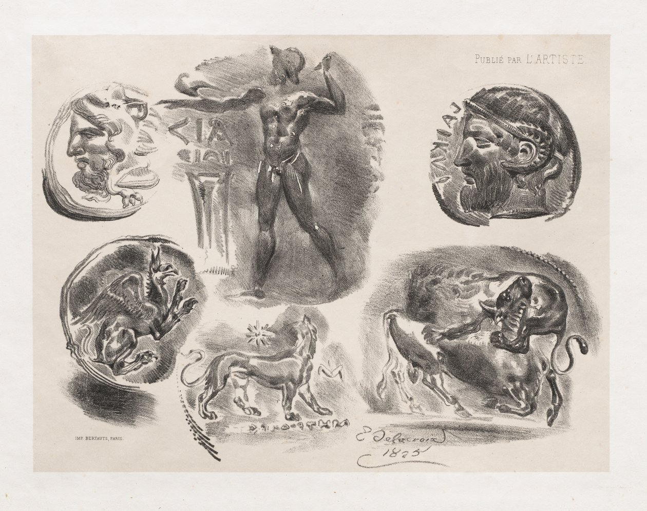 List šesti starožitných mincí od Eugène Delacroix
