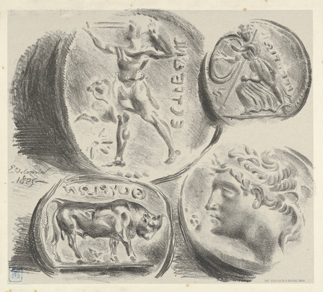 Studie o čtyřech řeckých mincích, 1825., 1825. od Eugène Delacroix
