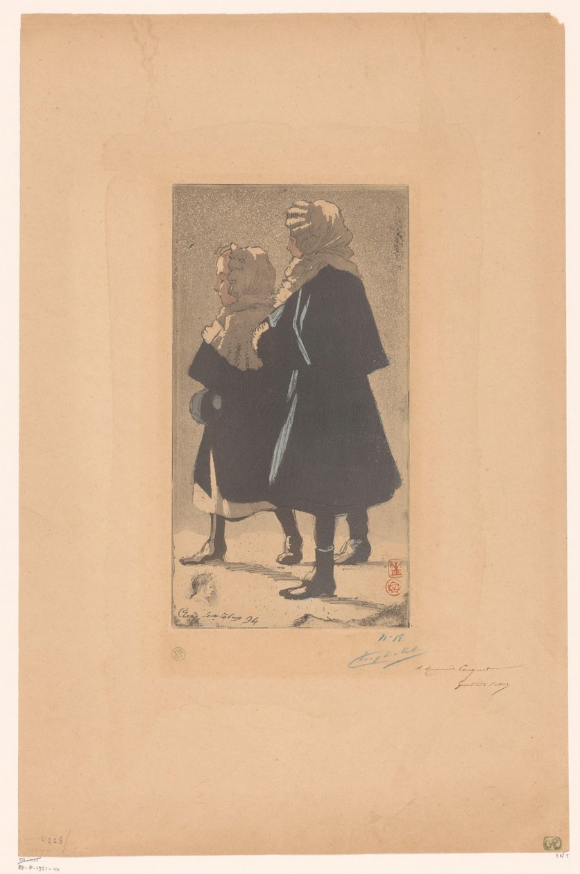 Dvě dívky v zimním oblečení od Eugène Delâtre (signed by artist)