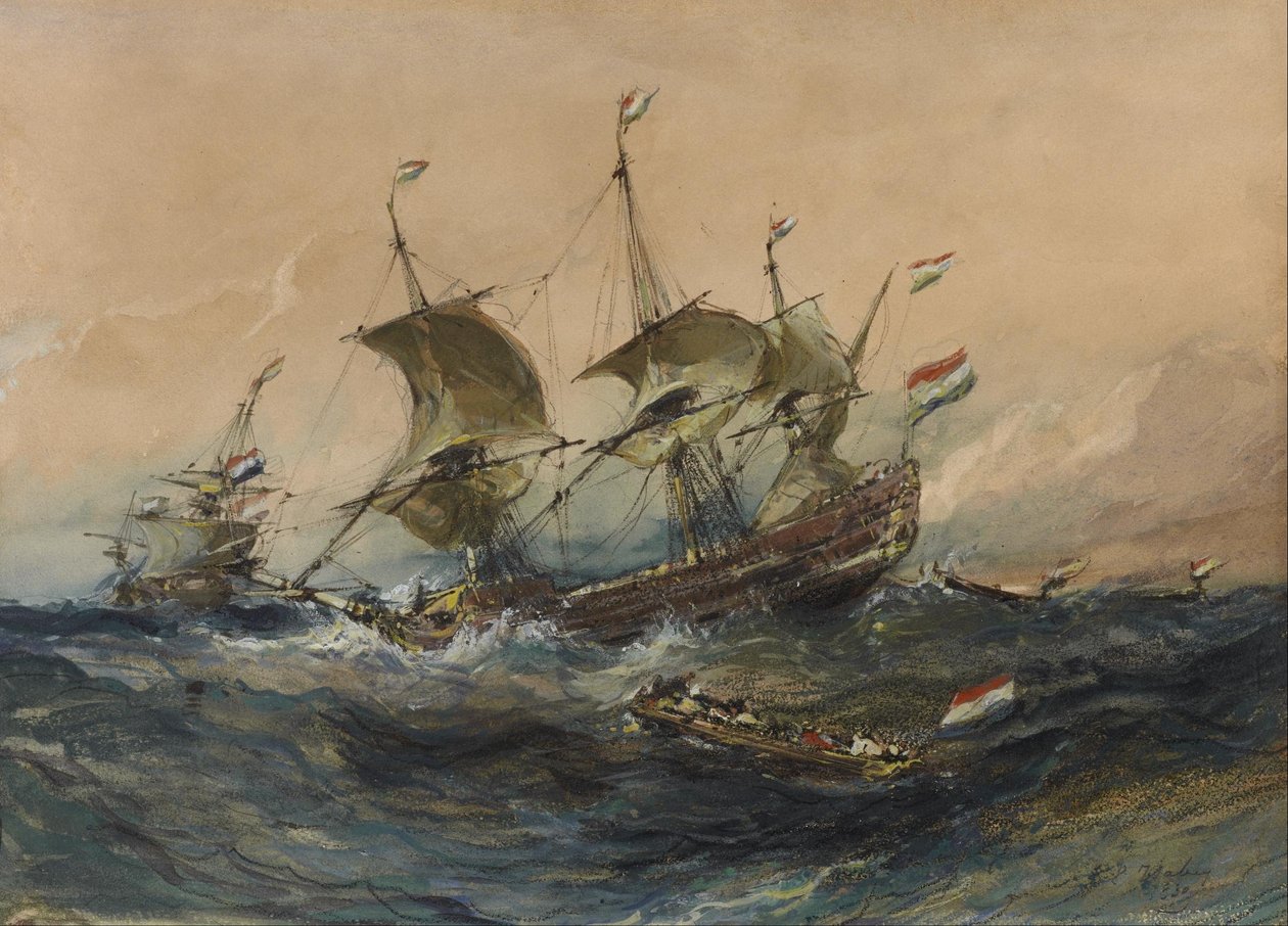 Holandské lodě v bouři od Eugene Isabey