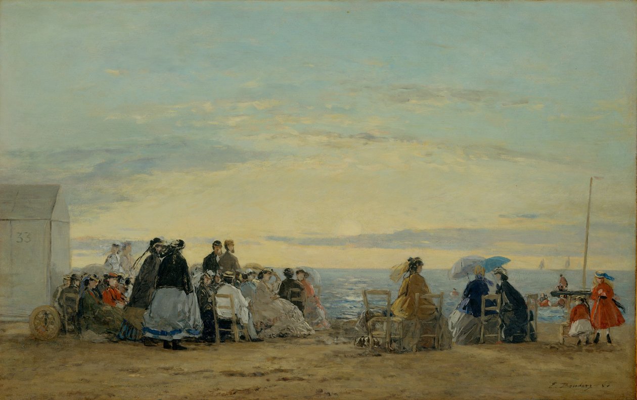 Na pláži, západ slunce od Eugene Louis Boudin