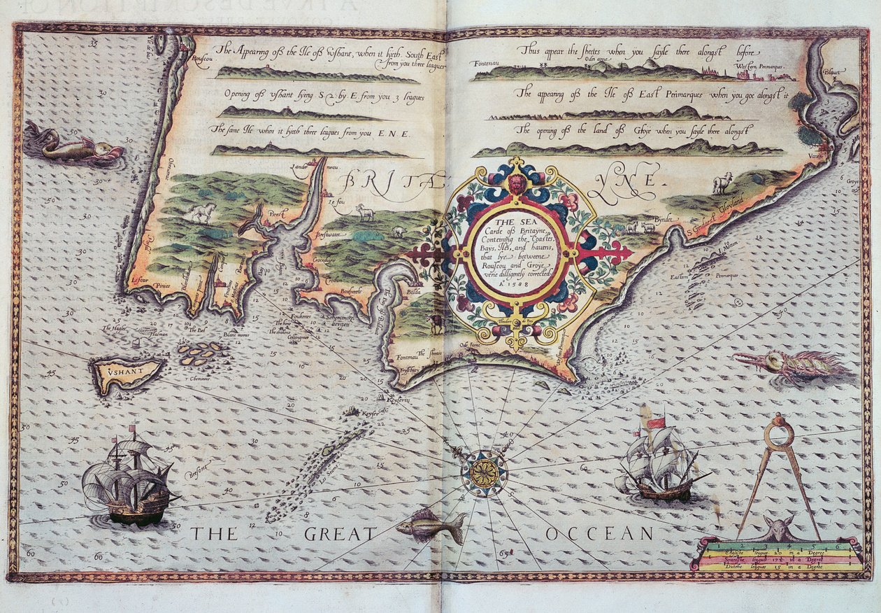 Mapa pobřeží Bretaně, 1588 od European School