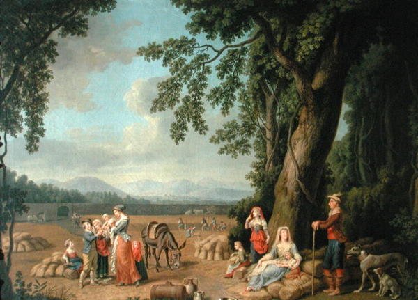 Scéna sklizně s Ferdinandem I. (1503-64), jeho manželkou Annou Českou a Uher a jejich dětmi, kolem roku 1620 od European School