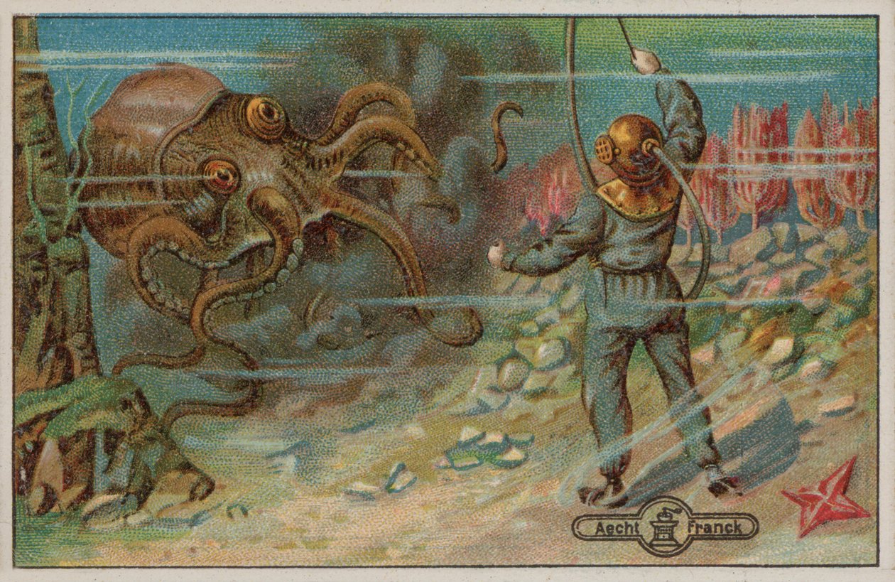 Potápěč ohrožený chobotnicí (chromolitho) od European School