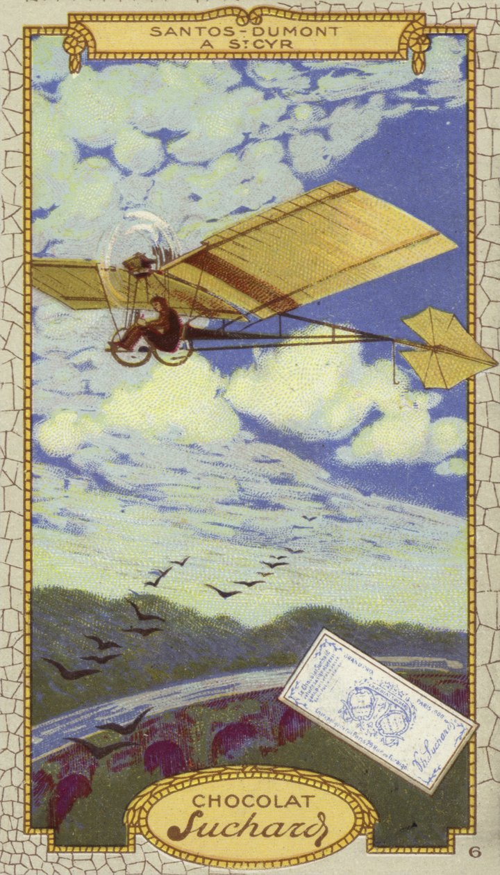 Alberto Santos-Dumont v St Cyr, Francie (chromolit) od European School