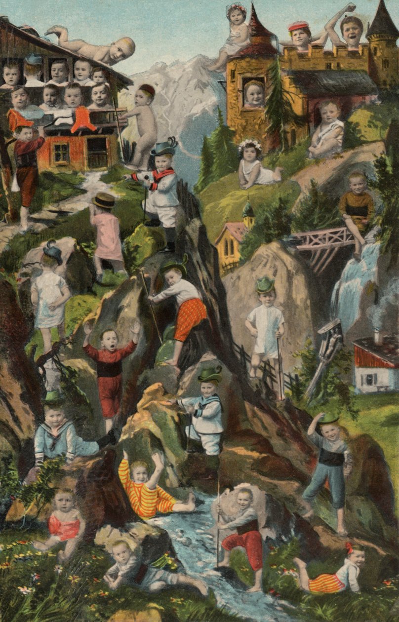 Děti v horách (barevná litografie) od European School