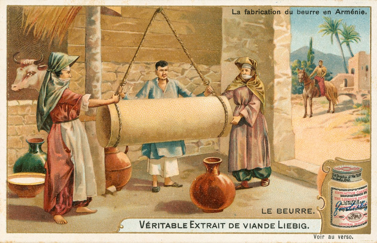 Máslo, Liebigova karta, počátek 20. století (chromo) od European School