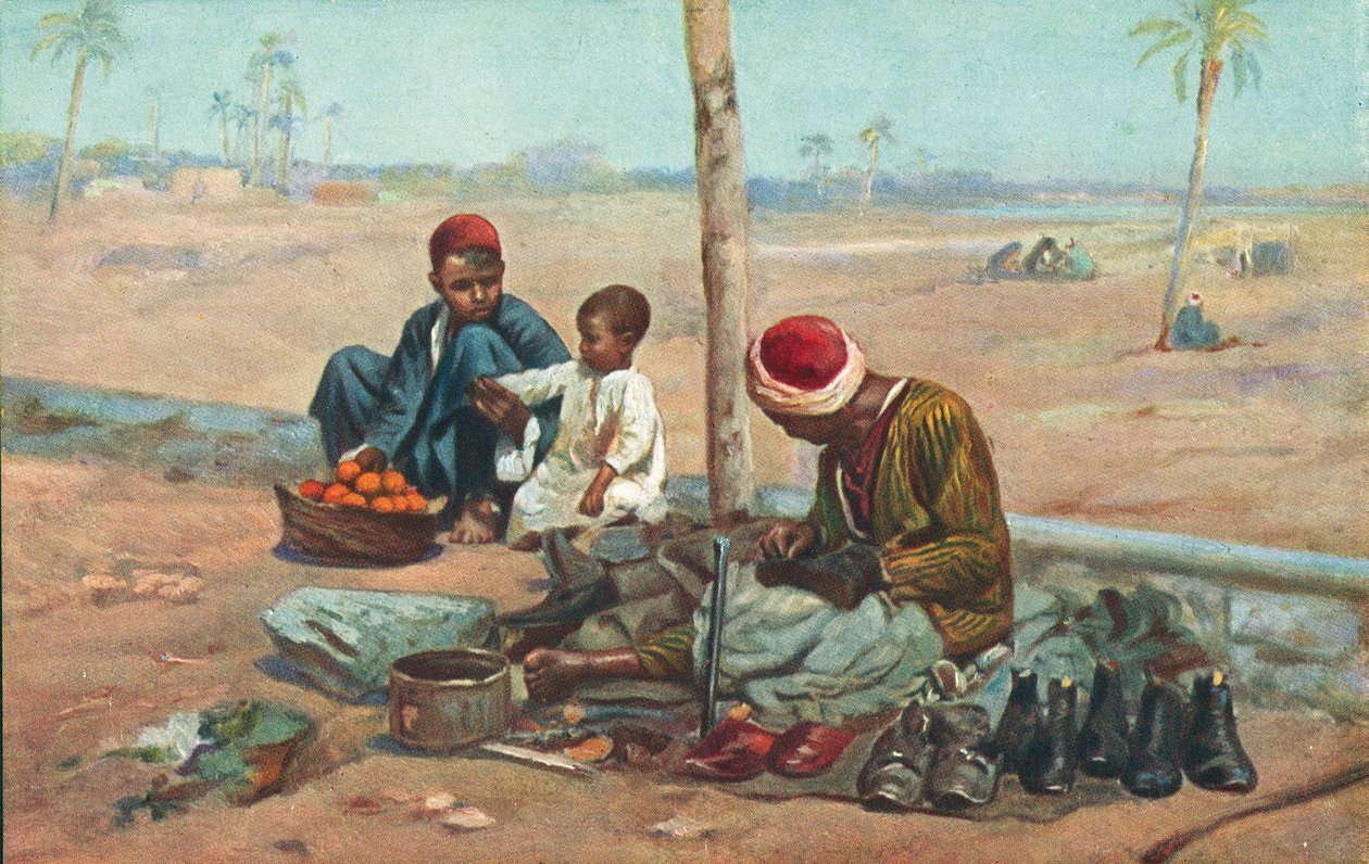 Švec a děti, Egypt (barevná litografie) od European School