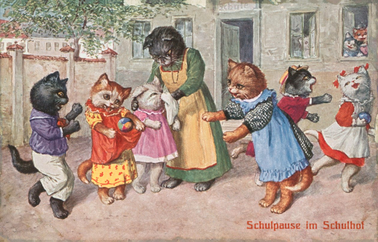 Humoristická pohlednice s kočkou (barevná litografie) od European School