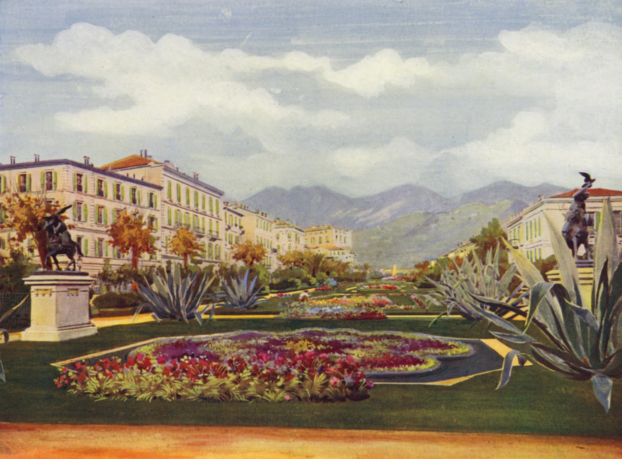 Menton, Le Jardin Public (barevná litografie) od European School