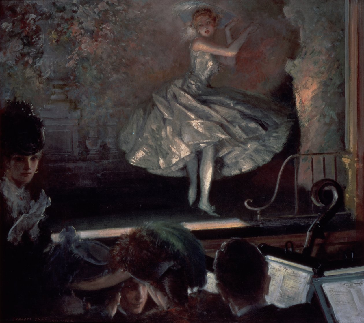 Tanečnice v bílém před světly reflektorů od Everett Shinn