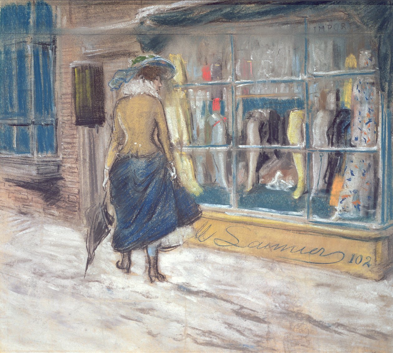 Nakupování ve výloze (pastel na papíře) od Everett Shinn
