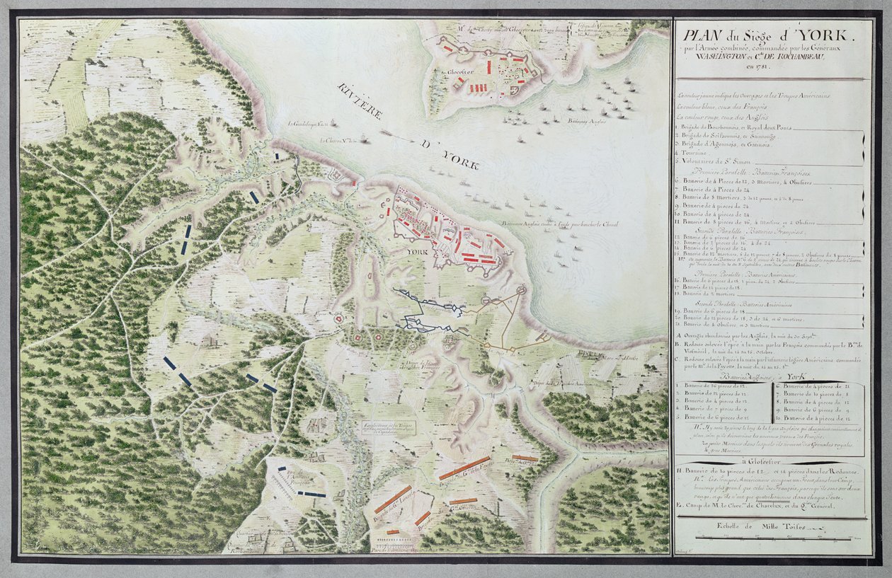 Mapa obléhání Yorku v roce 1781 z knihy "Guerre de l