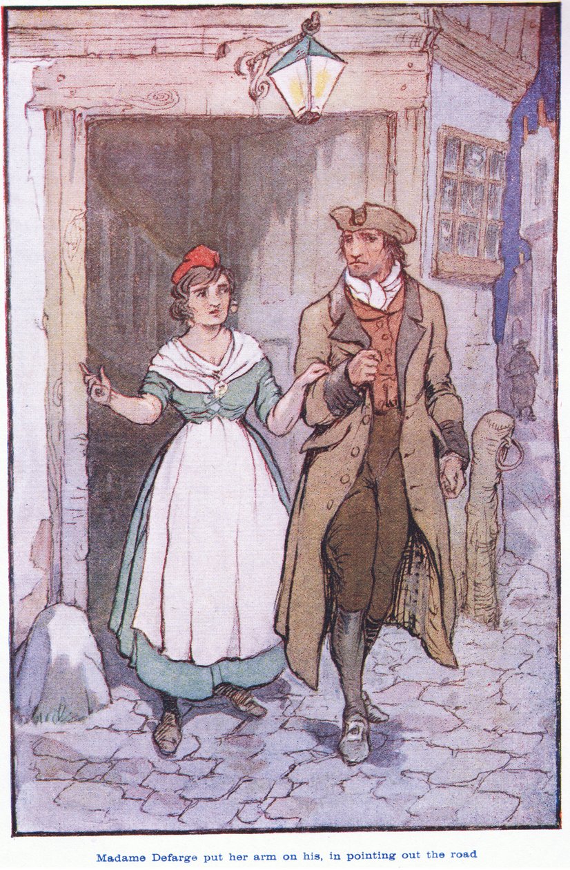 Madame Defarge položila ruce na jeho, když ukazovala na cestu. od F. M. B. Blaikie
