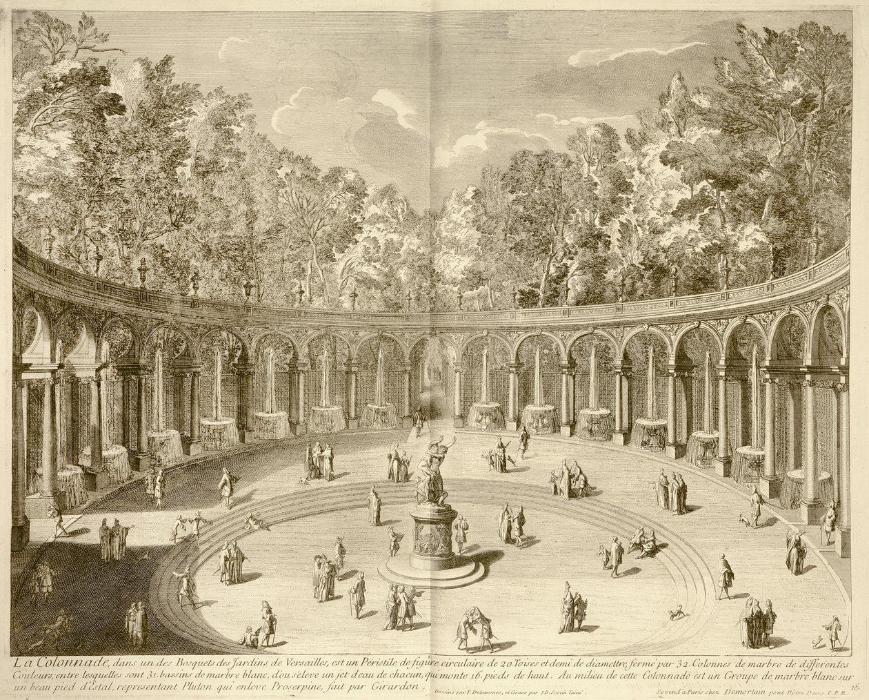 La Colonnade, Versailles, c.1715 (rytina) od F. (after) Delamonce