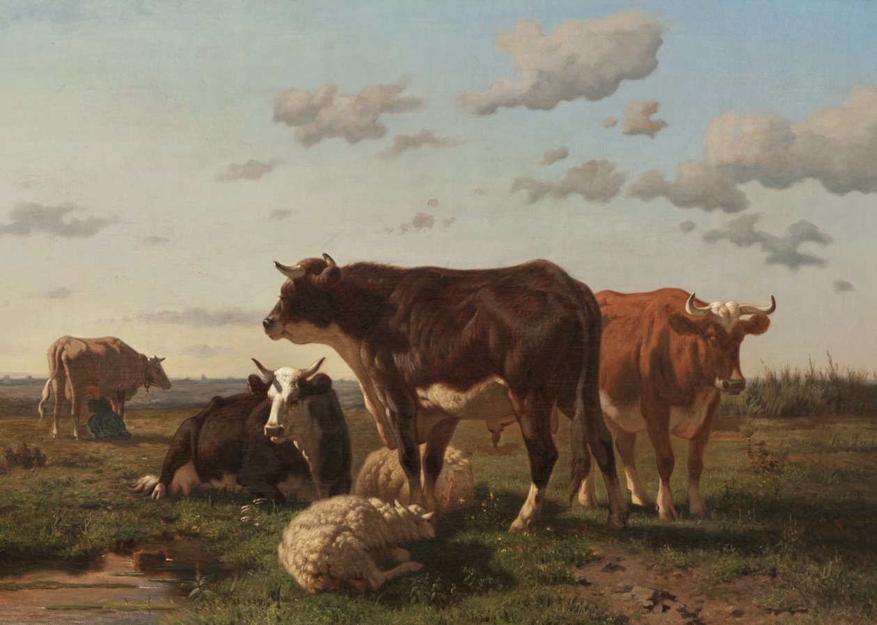 Skot a ovce v krajině, 1850 od F. Jurnet