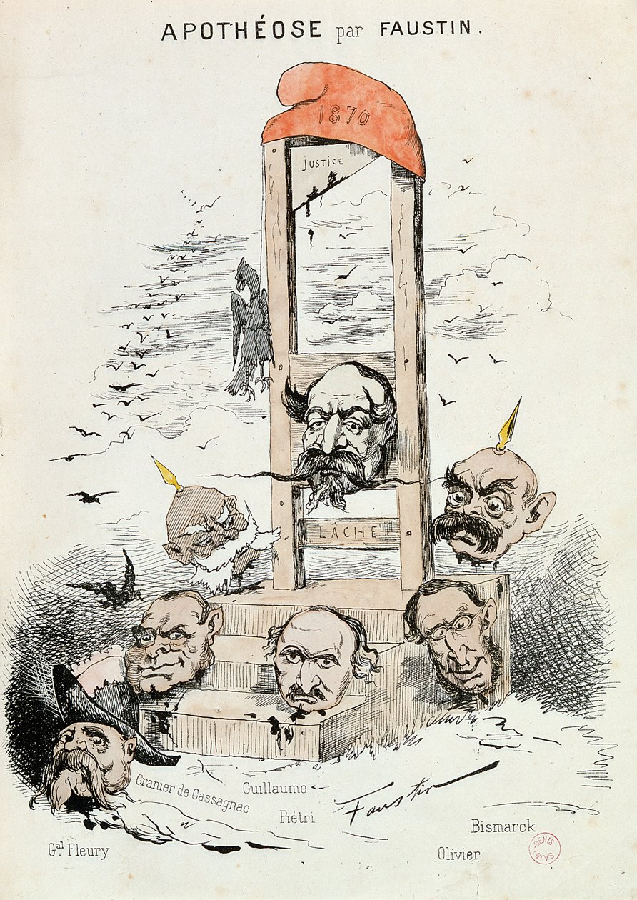Karikatura Napoleona III (1808-73), Otto von Bismarcka (1815-98) a císaře Viléma I. (1797-1888) od Faustin