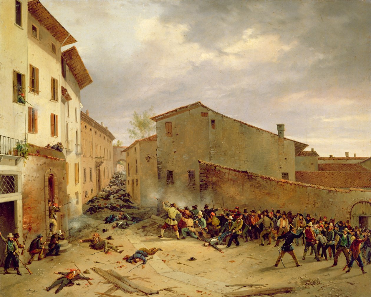 Bitva 31. března 1849 na Via delle Consolazione v Brescii od Faustino Joli
