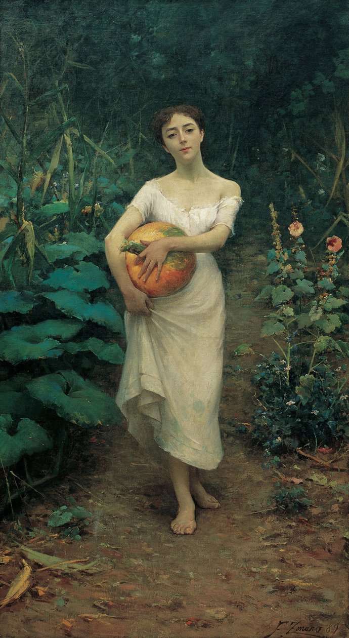 Mladá dívka nesoucí dýně od Fausto Zonaro