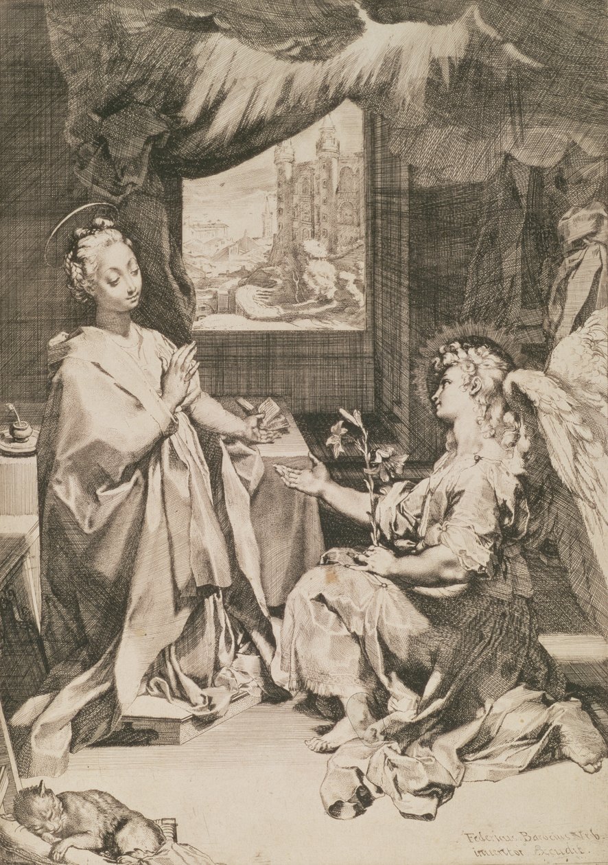 The Annunciation, c.1581 (suchá jehla s tečkovanou rytinou) od Federico Barocci