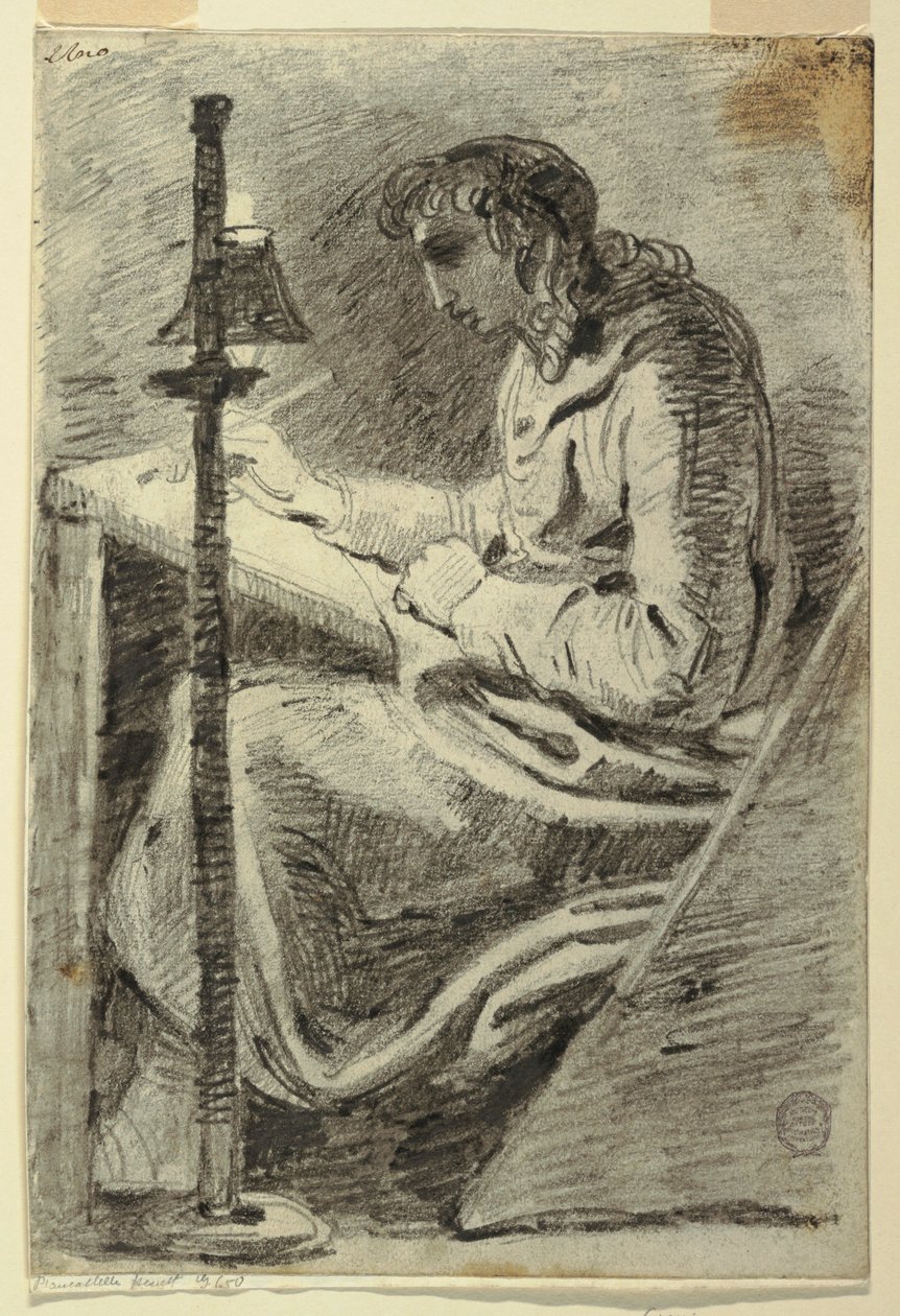 Kresba, Umělec kreslící při světle lampy, 1800-1820 od Felice Giani