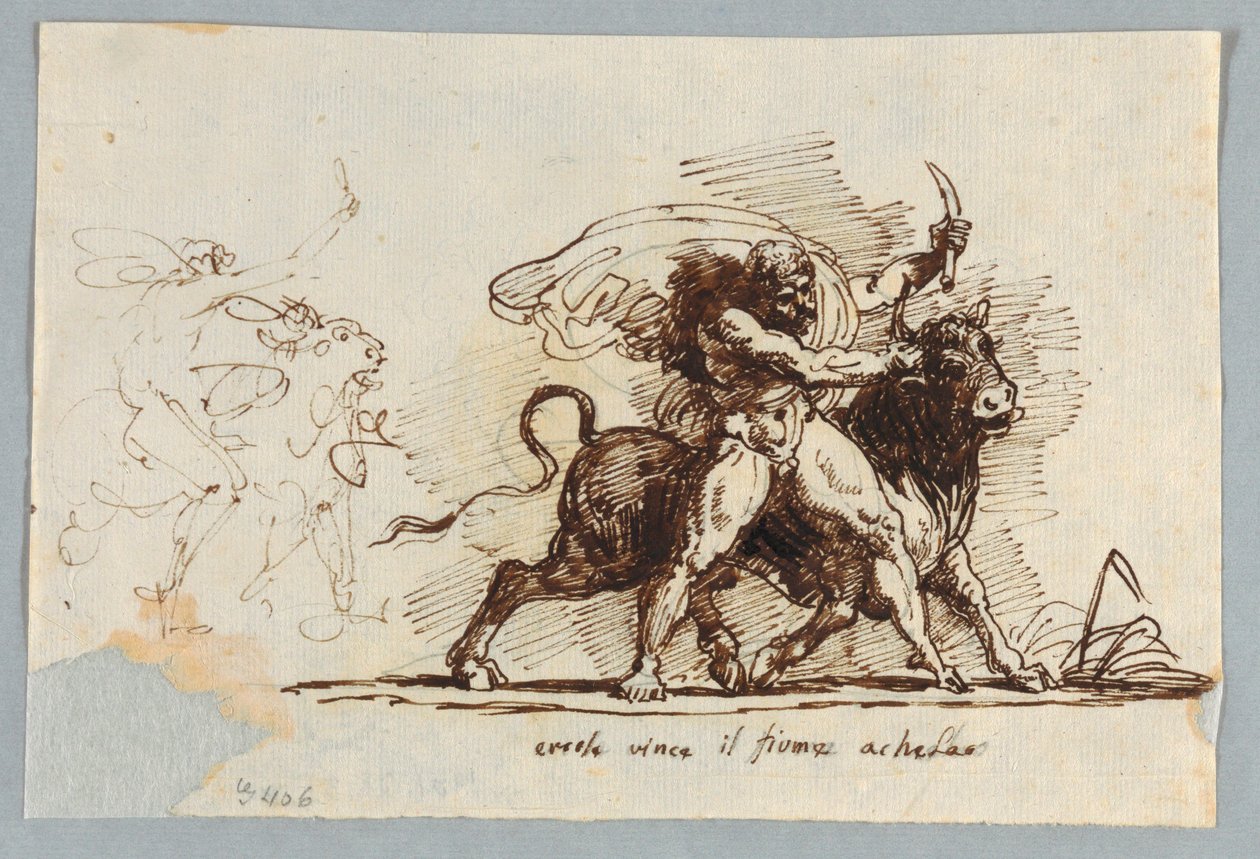 Hercules vykresluje Horn z Bull Achelous od Felice Giani