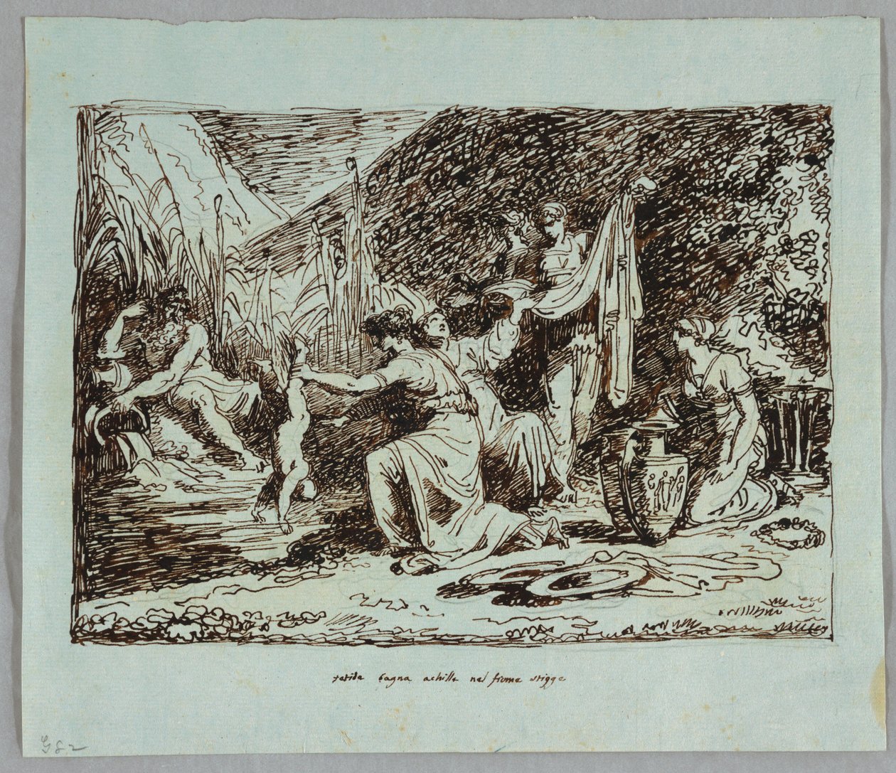 Thetis ponořil Achilla do řeky Styx od Felice Giani