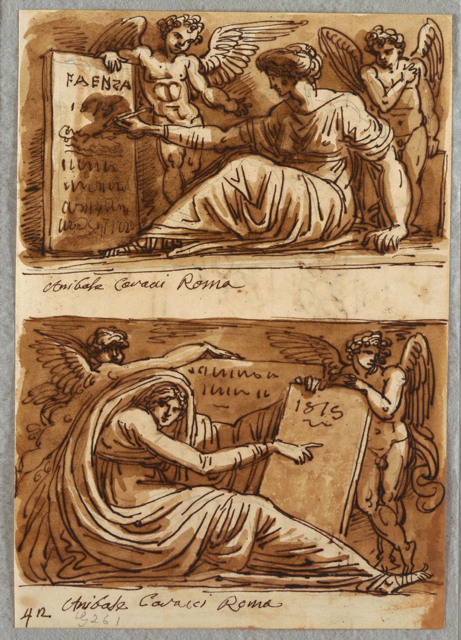 Dvě kresby Sybils a Two Putti od Felice Giani