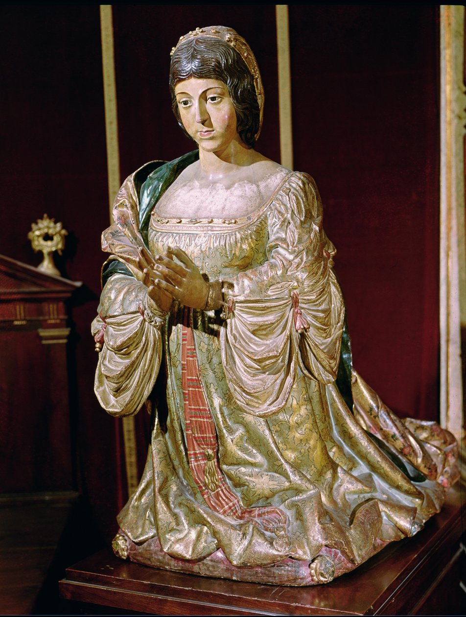Isabella Kastilská (1451-1504) v modlitbě, 1520-22 (polychromované dřevo) od Felipe Bigarny or Vigarny