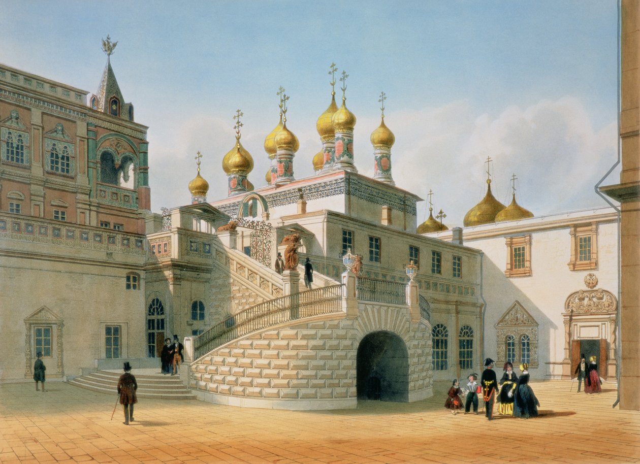 Pohled na Boyarský palác v moskevském Kremlu, tisk Lemercier, Paříž, 1840 od Felix Benoist