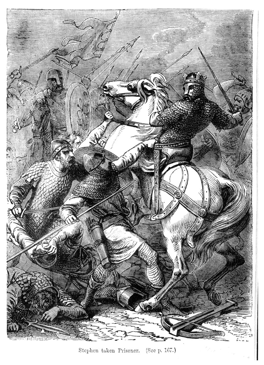 Stephen (asi 1097-1154) zajat Matildou (1102-1167) v roce 1141 od Felix Philippoteaux