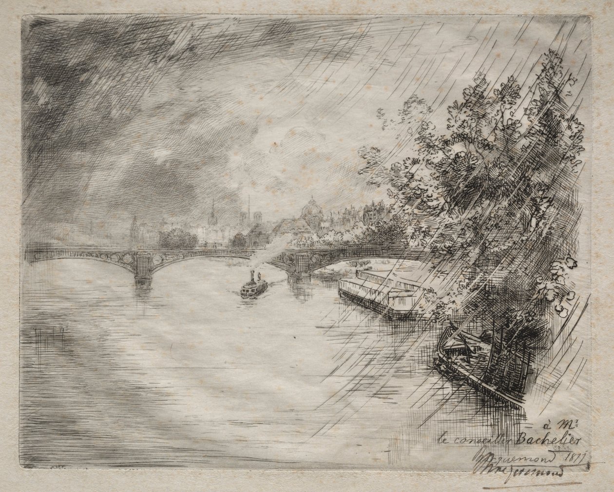Pohled na most Saint-Pères, 1877. od Felix Bracquemond
