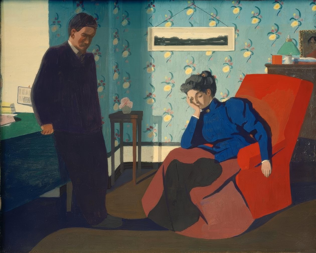 Interiér červeného křesla a postavy od Felix Edouard Vallotton