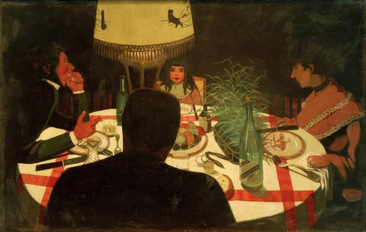 Večeře, efekt lampy od Felix Edouard Vallotton
