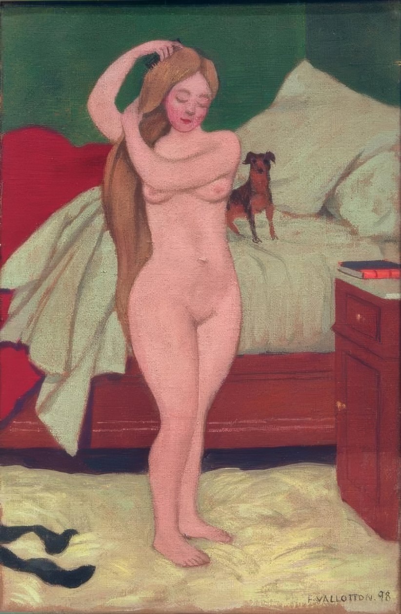 Ženský akt, česání, interiér od Felix Edouard Vallotton