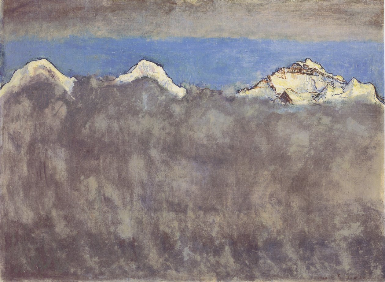Eiger, Mönch a Jungfrau nad mořem mlhy od Ferdinand Hodler