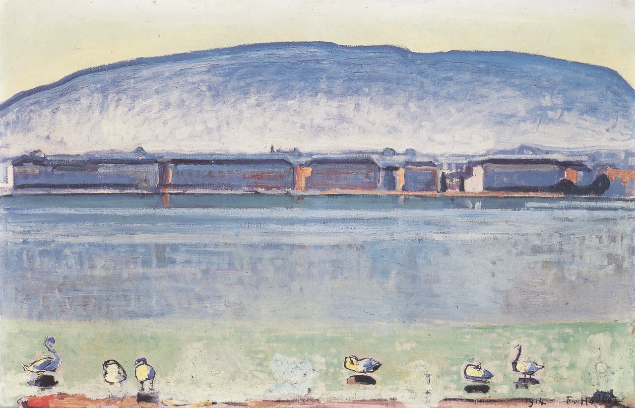 Ženevské jezero se šesti labutěmi od Ferdinand Hodler