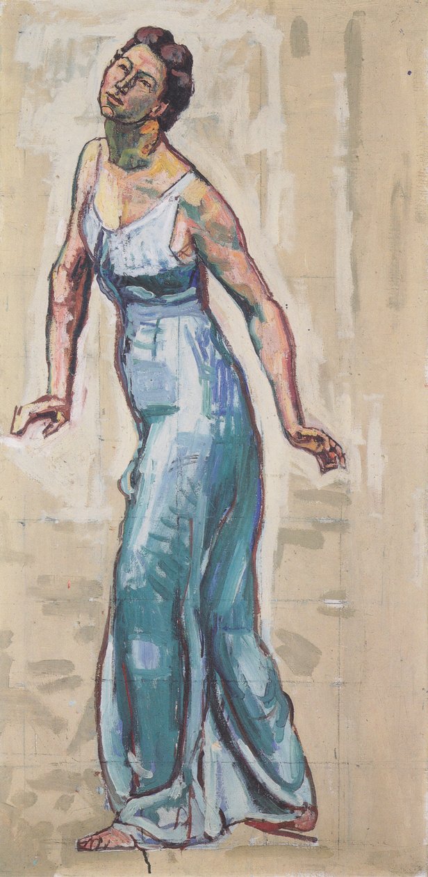 Kráčející ženská postava v modrých šatech od Ferdinand Hodler