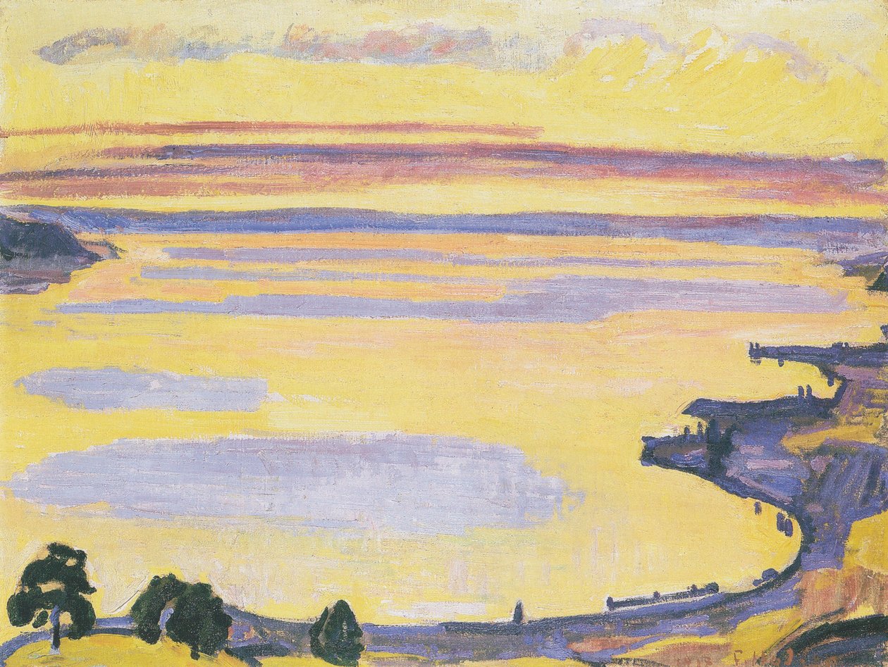 Západ slunce na Ženevském jezeře z Cauxu od Ferdinand Hodler