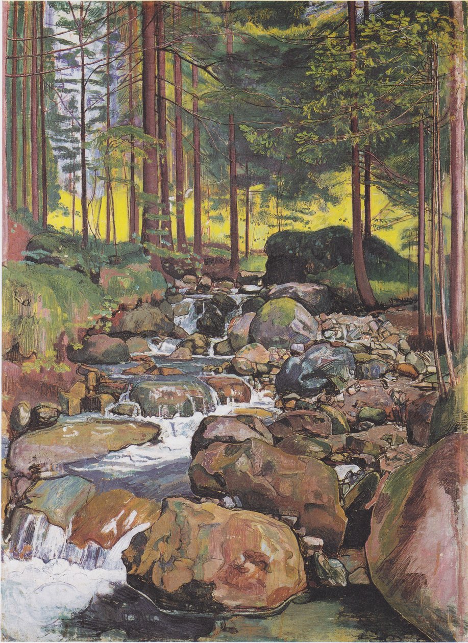Les s horským potokem od Ferdinand Hodler