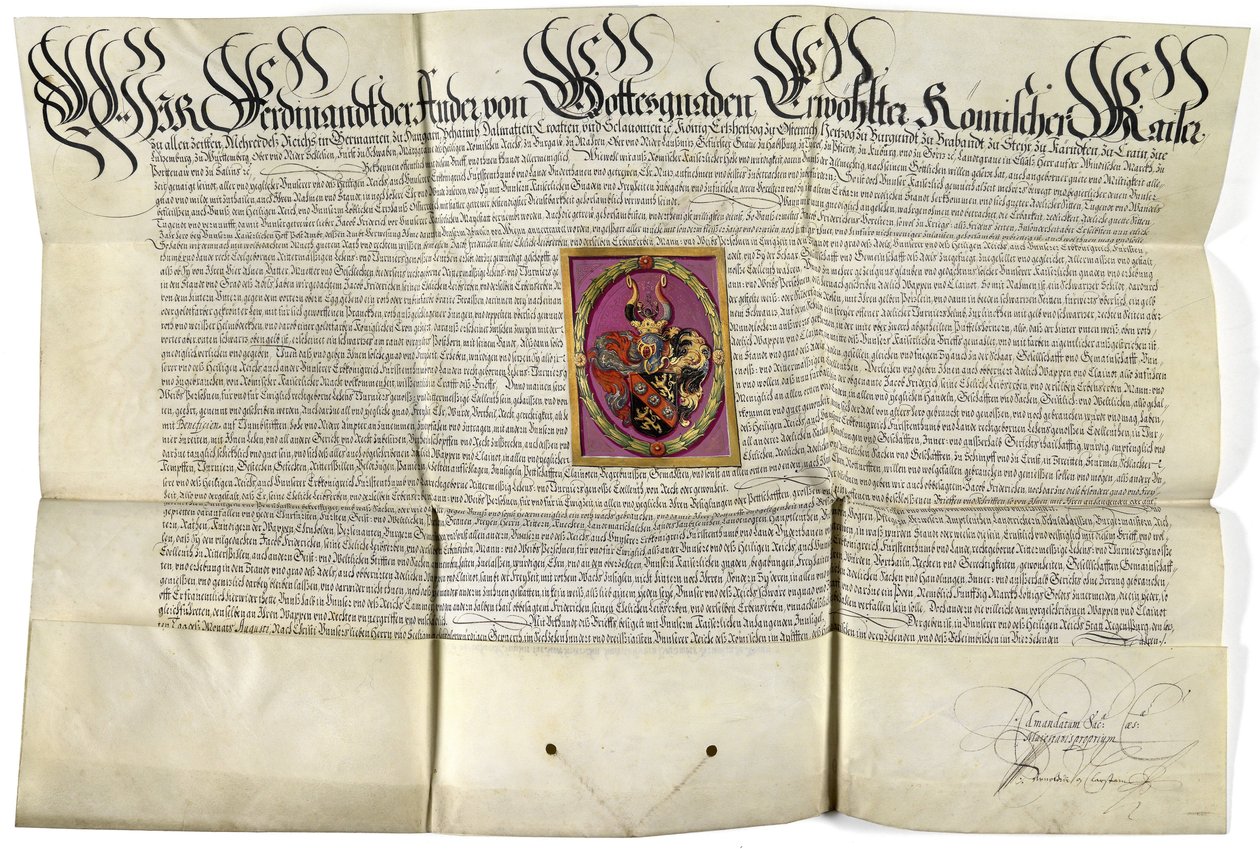 Šlechtický diplom Jacob von Fridrich 1630 od Ferdinand II.