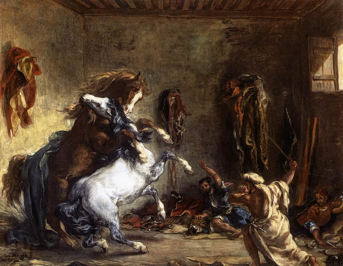 Arabští koně bojují ve stáji od Ferdinand Victor Eugene Delacroix
