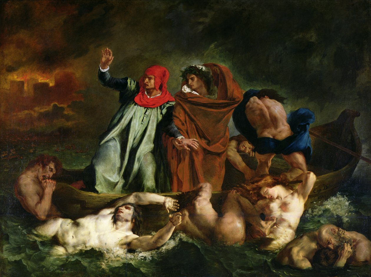Dante (1265-1321) a Virgil (70-19 př.nl) v podsvětí, 1822 od Ferdinand Victor Eugene Delacroix