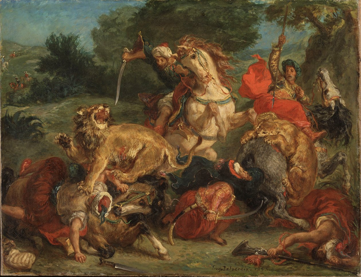Lov na lva od Ferdinand Victor Eugene Delacroix