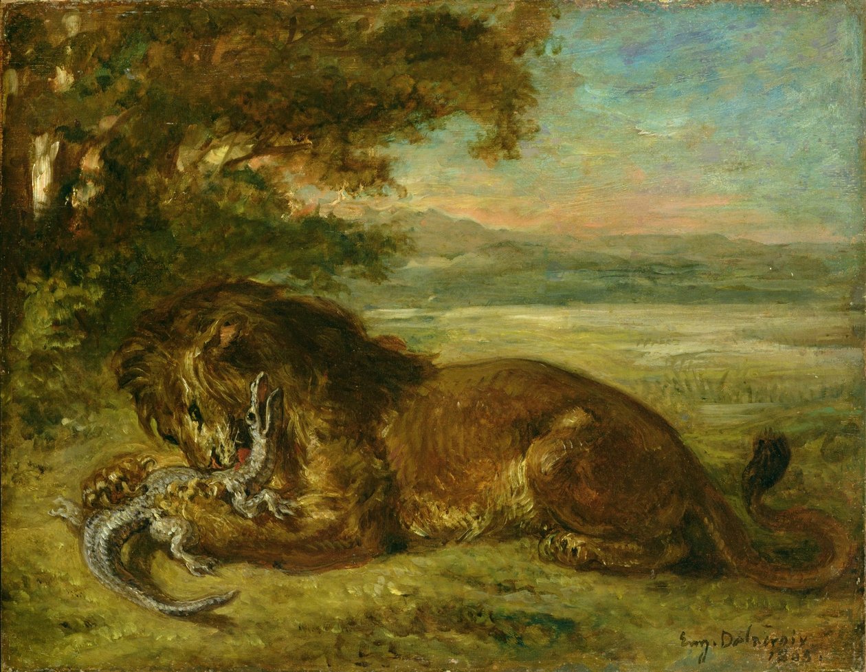Lev a aligátor od Ferdinand Victor Eugene Delacroix