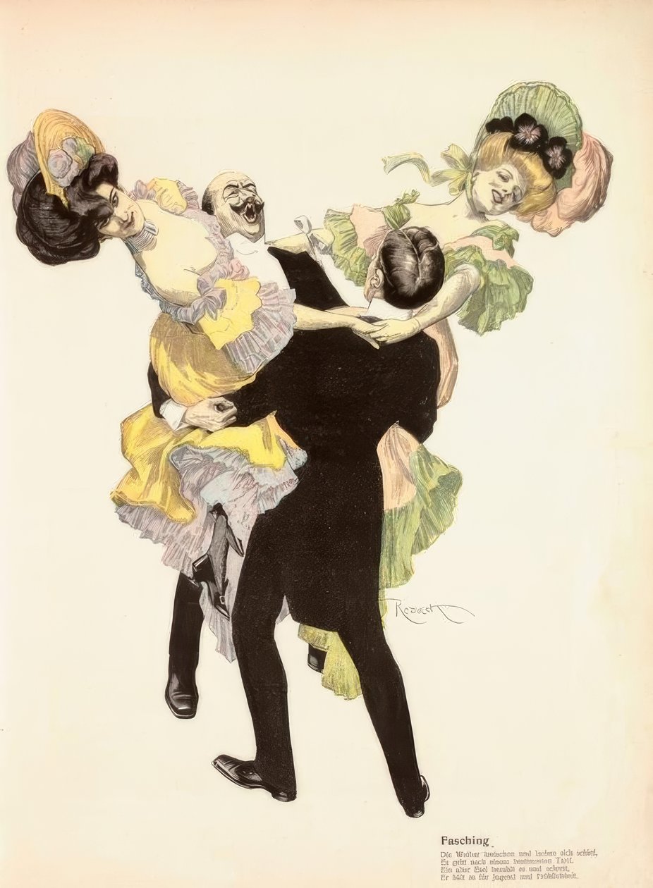 Karneval. / (...) Doplácí na to starý osel a křičí, / Myslí si, že je to mládí a štěstí. od Ferdinand von Reznicek