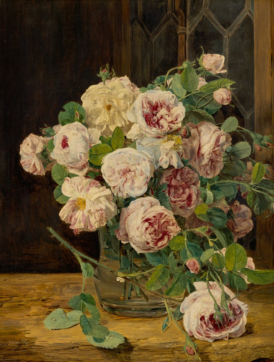 Kytice růží u okna od Ferdinand Georg Waldmuller